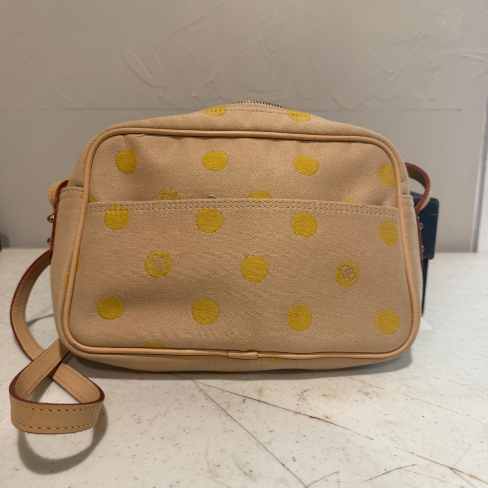 Dooney & Bourke Crossbody Bag Women Tan Yellow Polka Dot Excellent Canvas USA